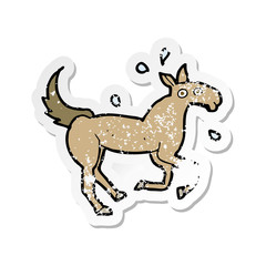 retro distressed sticker of a cartoon horse sweating