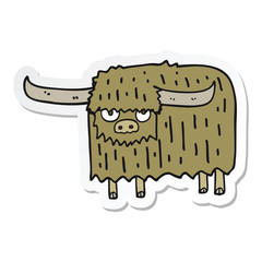 sticker of a cartoon hairy cow