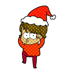 comic book style illustration of a woman wearing santa hat