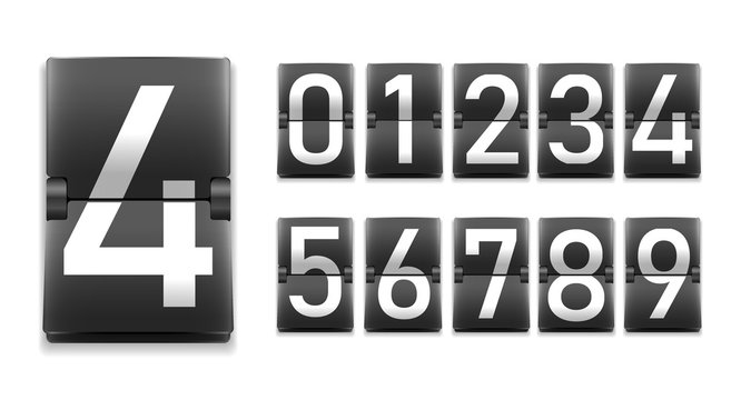 Set of numbers, digits in mechanical scoreboard style
