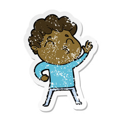 distressed sticker of a cartoon man pouting