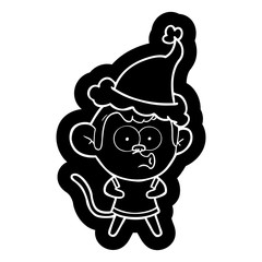 cartoon icon of a surprised monkey wearing santa hat