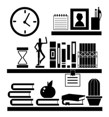 Flat Bookshelf Reading Books Illustration. Back to School and Education Vector illustration.