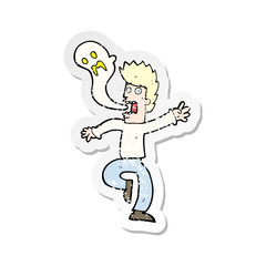 retro distressed sticker of a cartoon ghost leaving man
