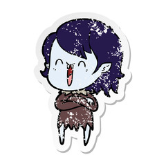distressed sticker of a cute cartoon happy vampire girl