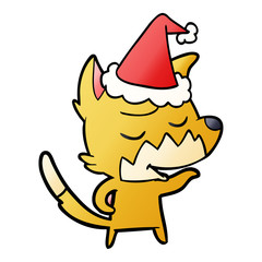 friendly gradient cartoon of a fox wearing santa hat