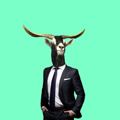 Contemporary art collage,goat in a suit