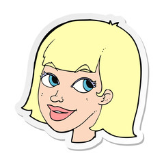 sticker of a cartoon happy female face