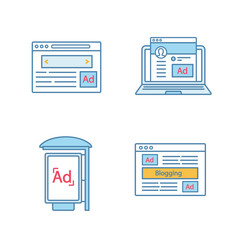 Fototapeta premium Advertising channels color icons set