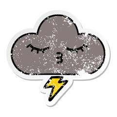 distressed sticker of a cute cartoon storm cloud