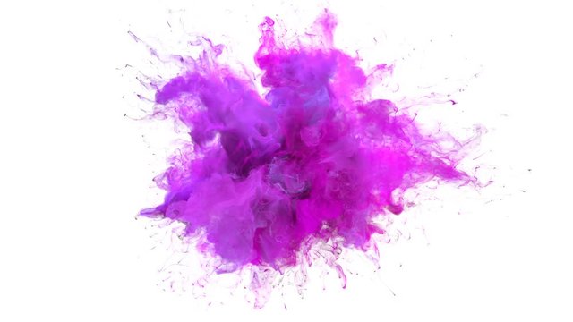 Magenta Pink Color Burst - colorful smoke explosion fluid particles slow motion alpha matte isolated on white