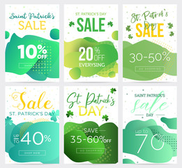 Big Collection of Saint Patricks Day sale banner templates, green abstract shapes backgrounds