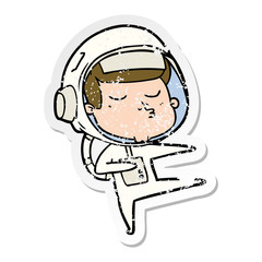 distressed sticker of a cartoon confident astronaut