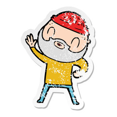 distressed sticker of a cartoon bearded man