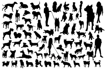Set of dogs silhouette. Black Vector group.