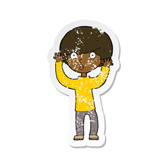 retro distressed sticker of a cartoon startled boy