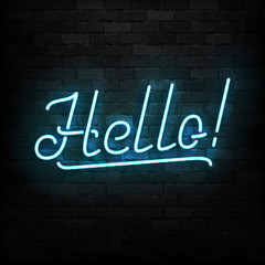 Vector realistic isolated neon sign of Hello logo for template decoration and mockup covering on the wall background.