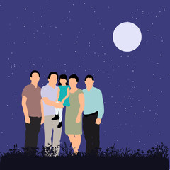 Obraz premium vector, isolated, family evening in the park, flat style, people without a face