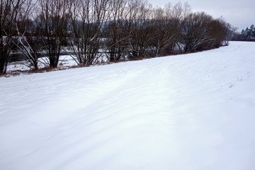 Snowy river in winter nature