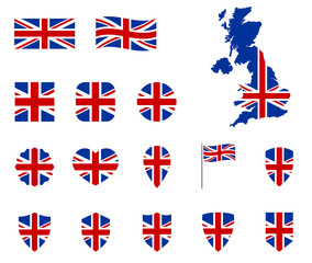 United kingdom flag icons set, national symbol of the Great Britain - Union Jack, UK icons