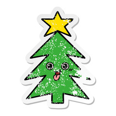 distressed sticker of a cute cartoon christmas tree