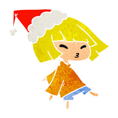 christmas retro cartoon of kawaii girl