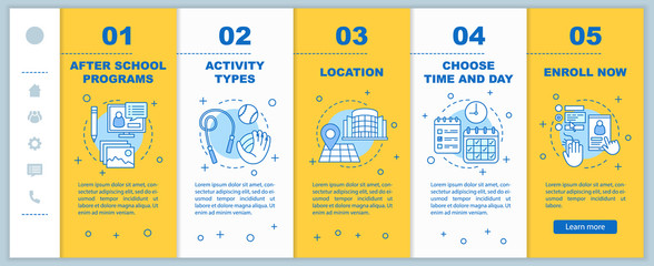 Naklejka premium After school education onboarding mobile web pages vector template