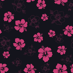 Tropical background with hibiscus flowers. Seamless hawaiian pattern. Exotic vector illustration