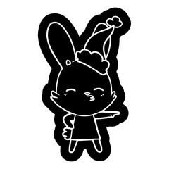 curious bunny cartoon icon of a wearing santa hat