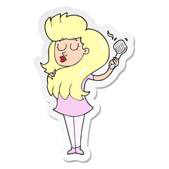 sticker of a cartoon woman brushing hair