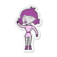 sticker of a cartoon robot woman waving