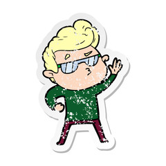 distressed sticker of a cartoon cool guy