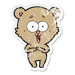 distressed sticker of a laughing teddy  bear cartoon