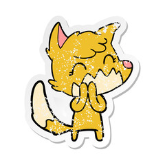 distressed sticker of a happy cartoon fox