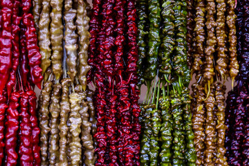  Many kind of churchkhela, Georgian traditional homemade sweets with with hazelnuts, walnuts and grape juice.  Natural product.