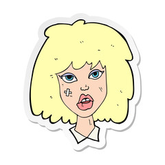 sticker of a cartoon woman with bruised face