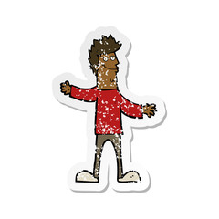 retro distressed sticker of a cartoon happy man