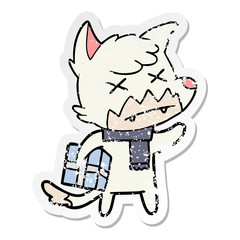 distressed sticker of a cartoon dead fox