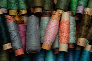 group of multicolored threads top view
