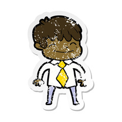 distressed sticker of a cartoon happy boy
