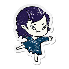 distressed sticker of a cartoon friendly vampire girl