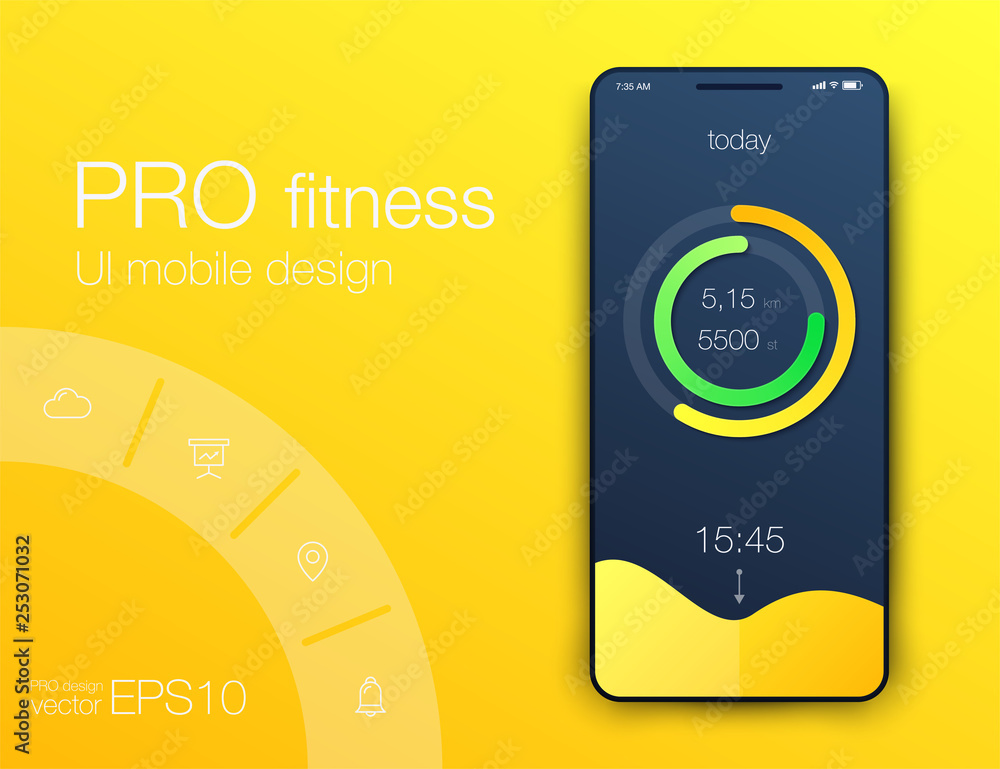 Poster fitness app. ui ux design. ui design concept with web elements