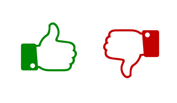 Flat design of like and dislike icons set. Thumbs up and thumbs down. Vector illustration. Isolated