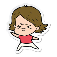sticker of a cartoon angry girl
