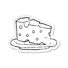distressed sticker of a cartoon cheese on plate