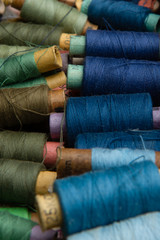 group of multicolored threads top view