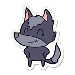 sticker of a friendly cartoon wolf