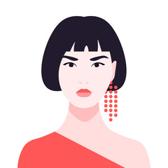 Portrait of an Asian girl. Avatar of a young and beautiful woman. Diversity. Vector flat illustration