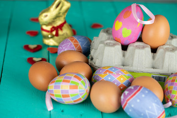 Fototapeta na wymiar Easter Eggs and Bunny , Happy Easter Concept