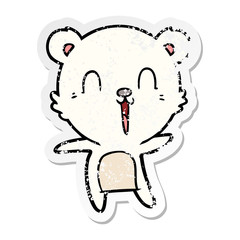 distressed sticker of a happy cartoon polar bear